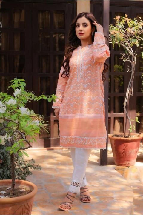 Khayaal Lawn Stitch Orange Hand Block Print 1 PC
