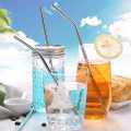 Pack of 5 - 4 Bent Stainless Steel Reusable Drinking Straws With Cleaning Brush Metal Straws. 