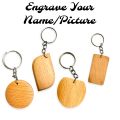 Customized Keychain (Wooden) Shape Picture Name Or Logo Engraved Customs Logo name Wooden Key Chain DIY Promotion Wood Keychains Wedding Gift. 