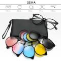 6pcs/set Vintage Round Polarized Clip On Sunglasses Men Women Magnetic Clips Eyewear Eyeglass Optical Frame Night Vision Glasses. 