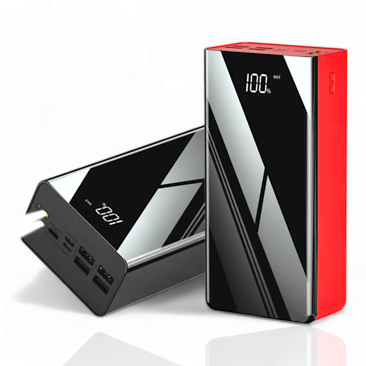 Royal R3 30000 Mah Power Bank Portable Power Bank with Digital Display, Mirror Reflective Portable power bank with Four Outputs for Iphone Android Phones Mirror design