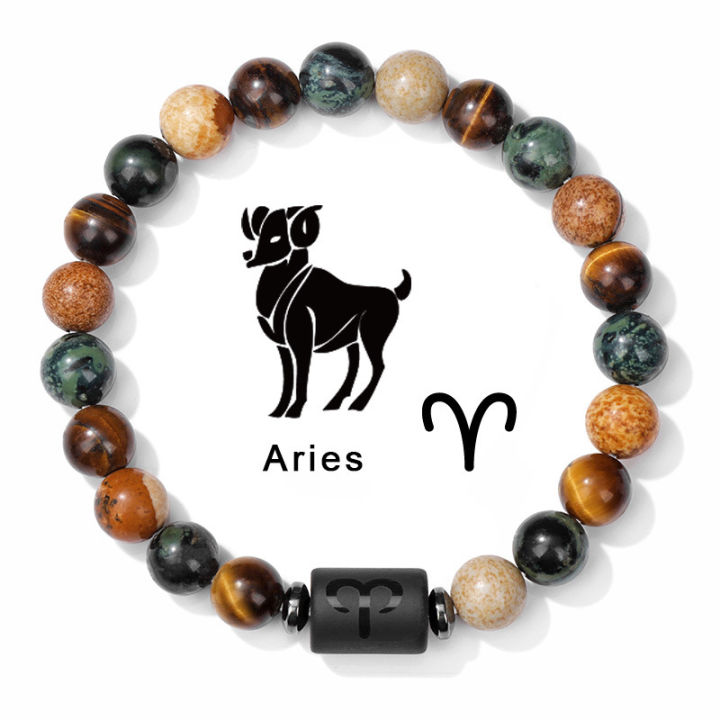 12 Zodiac Star Signs Bracelet For Men Women 8mm Tiger Eye Natural Stone