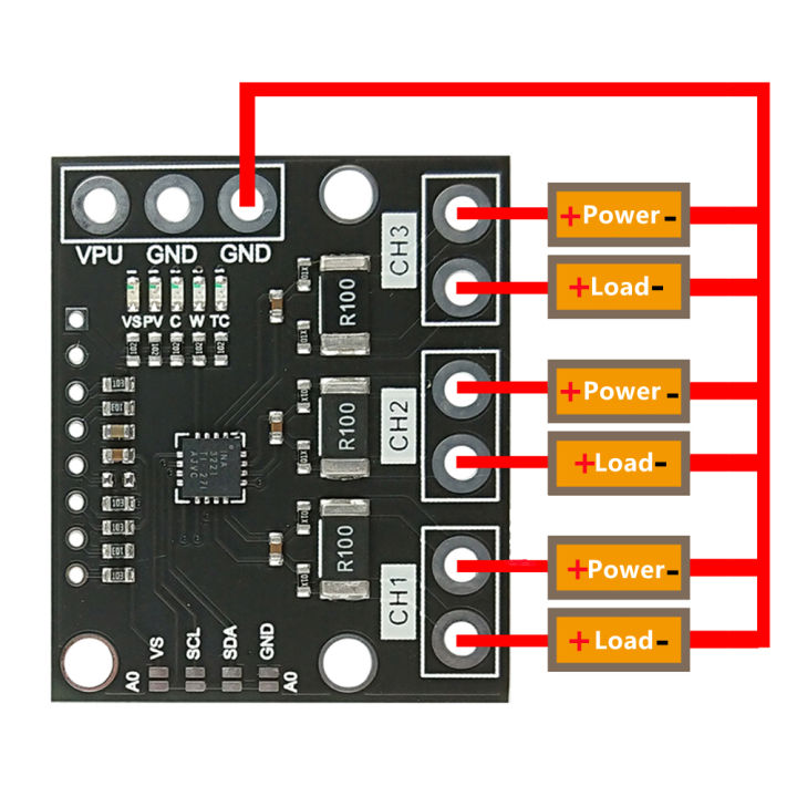 I2C SMBUS INA3221 Triple-Channel Shunt Current Power Supply Voltage Monitor Sensor Board Module Replace INA219 With Pins