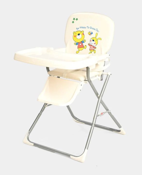 Foldable Baby High Chair with Adjustable Tray (White Beige