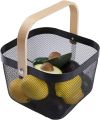 Techmanistan Square Metal Mesh Basket with Wooden Handle, Cute Garden Harvest Fruit Egg Basket, Multipurpose Baskets Picnic Basket. 
