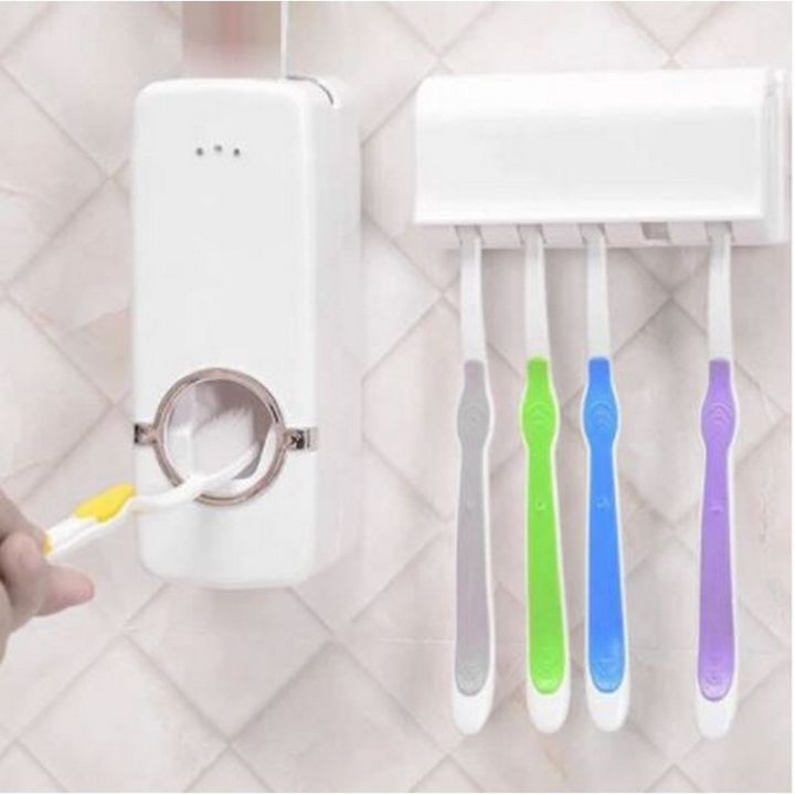 Wall Mounted Toothpaste Dispenser - Hands-Free and Hygienic Toothpaste Squeezer with One-Touch Button, Easy to Install and Refill, Space-Saving and Practical Design, Ideal for Bathroom Organization and Toothpaste Management