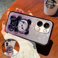 For Infinix Zero 30 4G / Zero 30 5G Back Cover with 3D Bear Hidden Stand Bracket Luxury 6D Gradient Shiny Plating Glitter Women Phone Case Clear Soft Silicone Protective Cases Pouch Girls. 