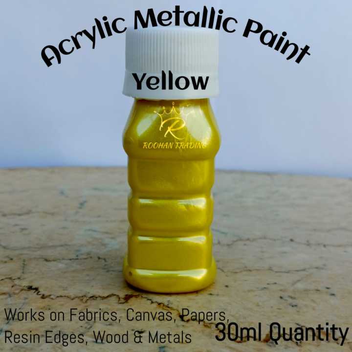 Roohan Trading - Yellow Metallic Acrylic Paint - Permanent Waterproof Paint - 30ml