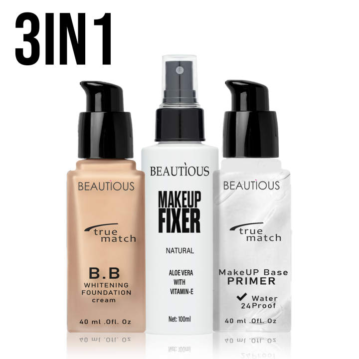 Beautious 3 in 1 - Deal of  Liquid Foundation, Makeup fixer and Poreless Primer