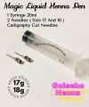 Mehndi Injection Pen With 1 Injection And 2 Needles Size 17g And 18g calligraphy Cut Shape Best For Creating Beautiful Mehndi Designs , Liquid Henna Mehndi Pen. 
