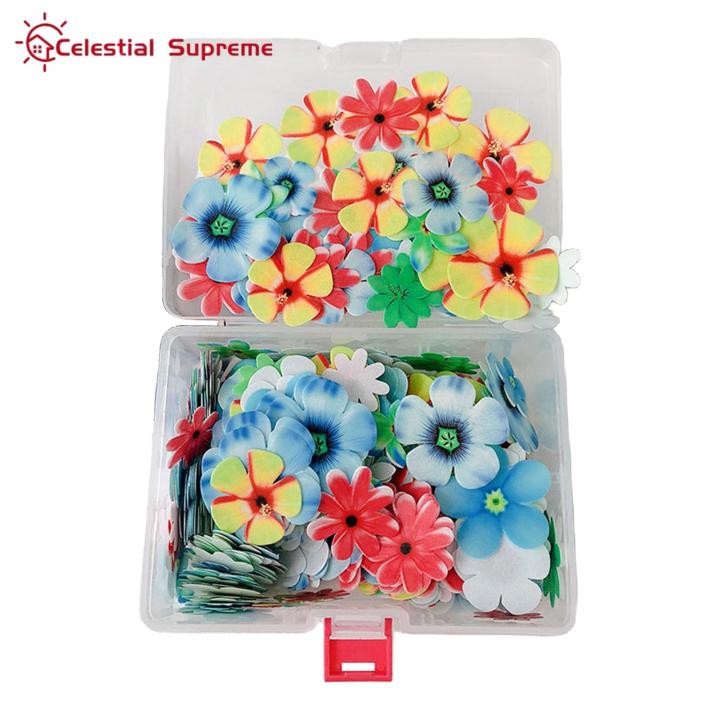Edible Flower Cake Decorations Colorful Hawaiian Flowers Butterflies Edible Cake Toppers Perfect for Cupcakes Cakes Decorate with Edible Wafer Paper Decorations Natural Theme Party Decorations