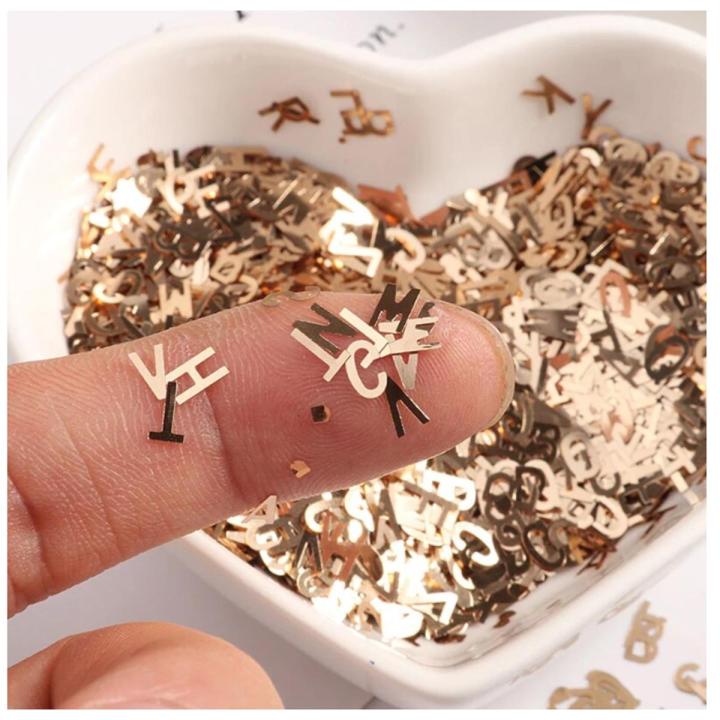2 grm Holo Sequins Glitter Nail Art / Epoxy Fillings DIY Resin Mixed Size Letter Design Shape Flakes Tips Manicure golden 3d Nail Accessories