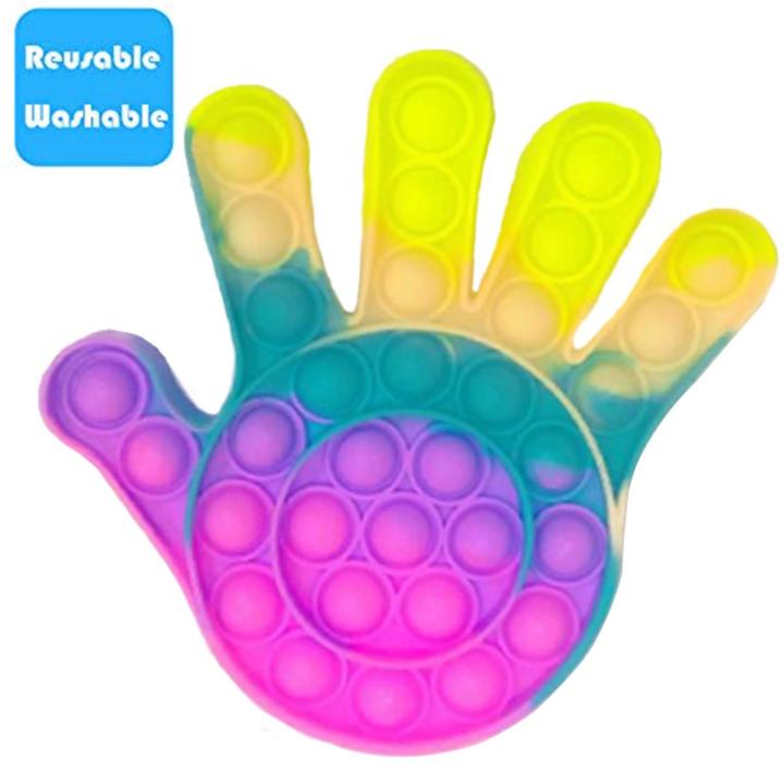 Push Pop Bubble Fidget Spinner Pop It Silicone Toy - 6 inches - Rainbow Hand High Five