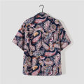 Men Women Shirt Hawaiian Style Floral Printing Lapel Short-sleeved Cardigan Top Retro Summer Beach Loose Couple T-shirt. 