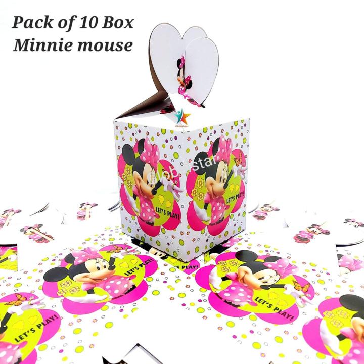Pack of 10Pcs Minnie Mouse Theme Goody Boxes for Kids Birthday Party Celebration Candy Box for Gifts