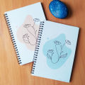 Blue & Peach Minimal Floral Spiral Notebook | Lined Pages, Soft Cover, Cute Aesthetic Stationary. 