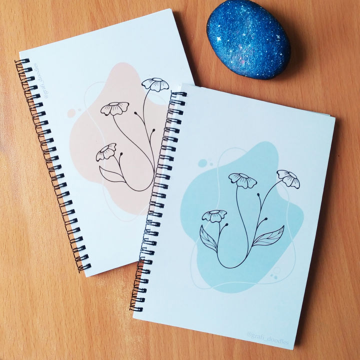 Blue & Peach Minimal Floral Spiral Notebook | Lined Pages, Soft Cover, Cute Aesthetic Stationary