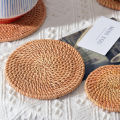 Natural Rattan Woven Placemat Round Table Mat Insulation Coasters Pot Coffee Placemats Pad Anti-Slip Table Mats Handicraft. 