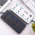Universal Extension Lead with Multiple Function, 3 Pin Socket Outlet with 6  Surge Protector Sockets | 3 USB Port | 1 Type-C Port,3M copper wire Electric Mains Strip for Home,Kitchen,and Office. 