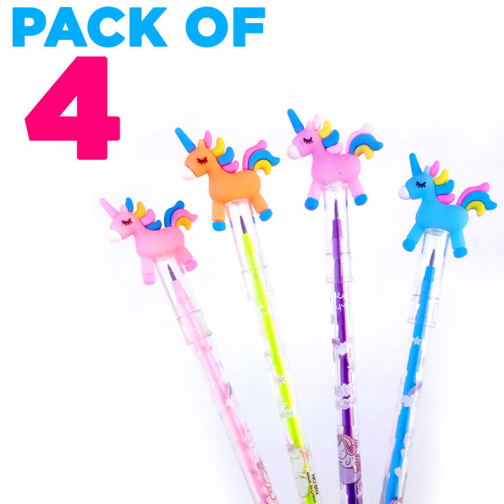 Pack of 4 Rainbow Unicorn Pencil available in  colors For Kids - School office Stationery Gifts | Cute stationary items for girls