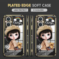 (Free Lanyard) Luxury 6D Plating Case for OPPO F21 Pro 5G / Reno7 Z 5G / Reno8 Z 5G Back Cover Cute Satchel Girl Side Pattern Soft Silicone Square Phone Cases. 