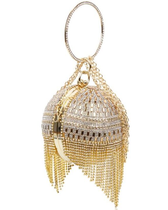 Circular Metal Cage Clutch Handbag Purse for Girls and Women Round Shape Metal Cage Bag