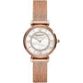 Emporio Armani Gianni T-Bar Rose Gold Mesh Bracelet Mother Of Pearl Dial Quartz Watch for Women - AR11320. 