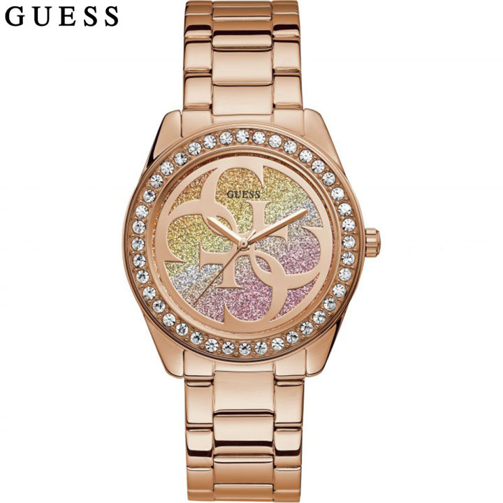 Guess G-Twist Multi Colour Dial Rose Gold Stainless Steel Watch For Women- W1201L3