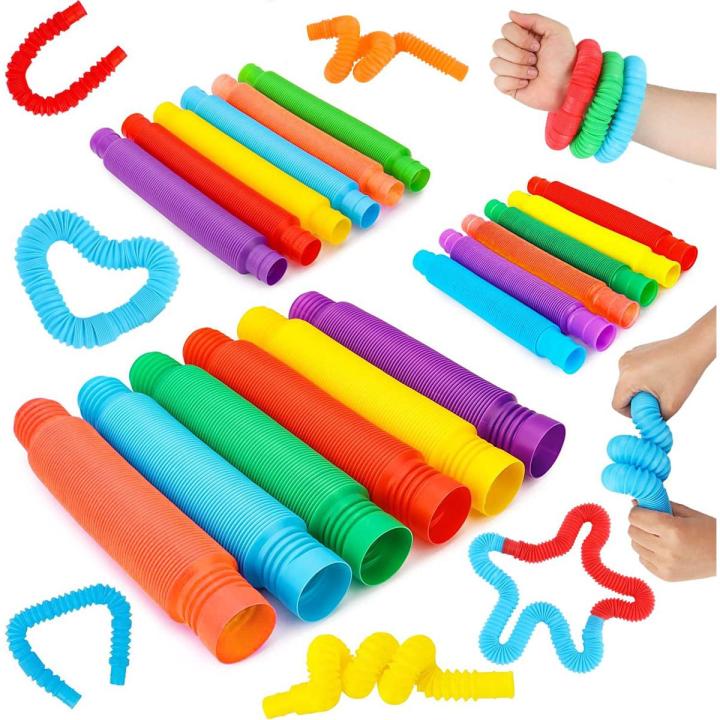 6 Pack Pop Tube Sensory Toys, Stretch Tube For Kids Decompression, Pre-Kindergarten Pop Tube Toys (6 Colors)