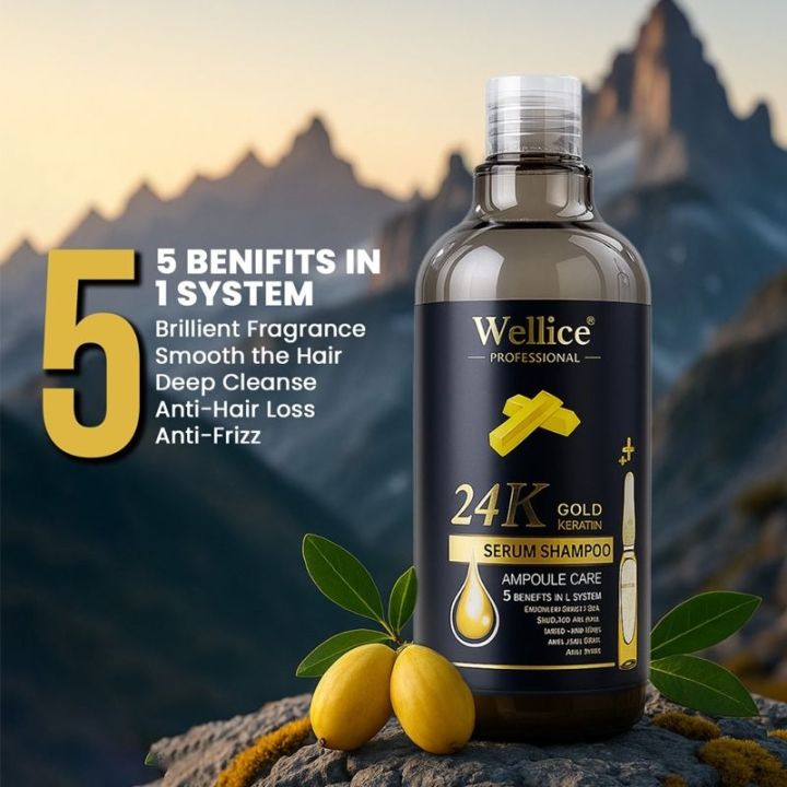 Wellice Original wellice 24k Gold Keratin Serum Shampoo. Brillient Fragrance ...
