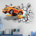 3D Self-adhesive Car Break Through the Removable Wall Stickers Decals Room Decor. 
