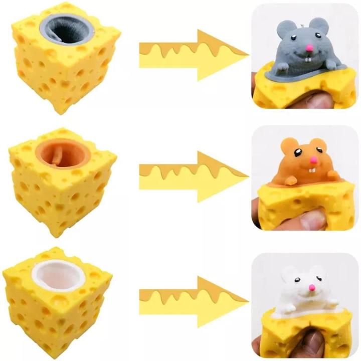 Pop up Funny Mouse and Cheese Block Squeeze Anti-stress Toy Hide and Seek Figures Stress Relief Fidget Toys for Kids Adult