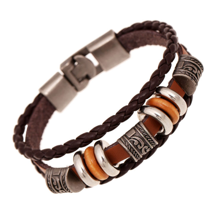 Cross-border hot-selling jewelry, simple hand-beaded multi-layer leather bracelets, European and American fashion popular men's bracelets, bracelets, and bracelets