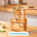 Glass Beverage Dispenser with Spigot - 3.2L Beverage Jar with Spigot and Lid and Wooden Stand for Serving Hot or Cold Drinks, Juices, Ice Water at Parties and Camping - 3200ml. 