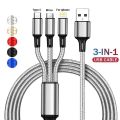 3-in-1 USB Fast Charging Cable – Type C, Micro, iOS Multi Charger Cable, Nylon Braided. 