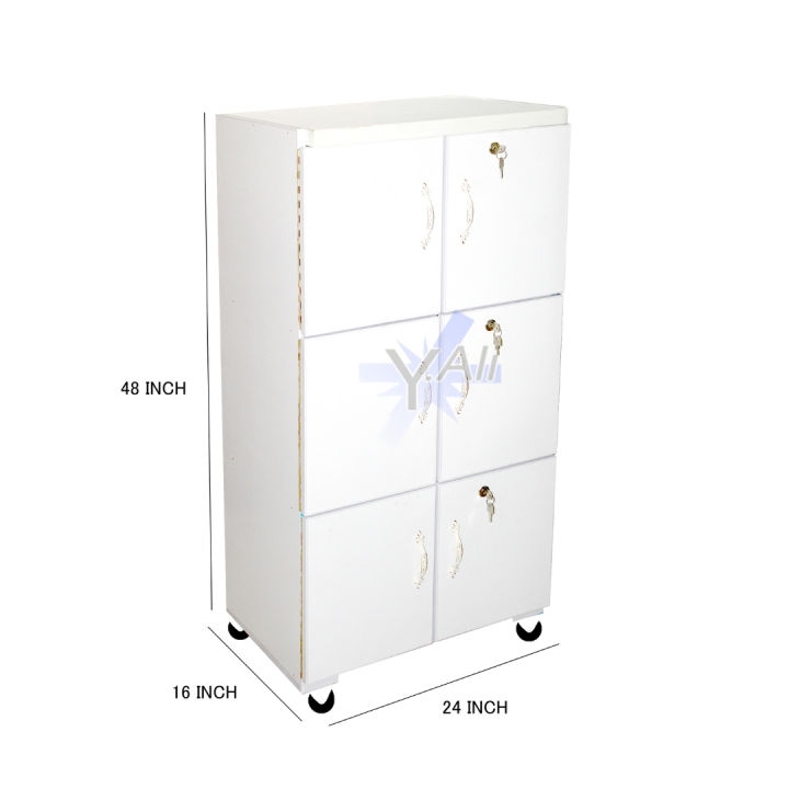 white 4x2 Feet Six Door Wooden Sheet Kitchen Cabinet Cupboard Wardrobe Office Cabinet
