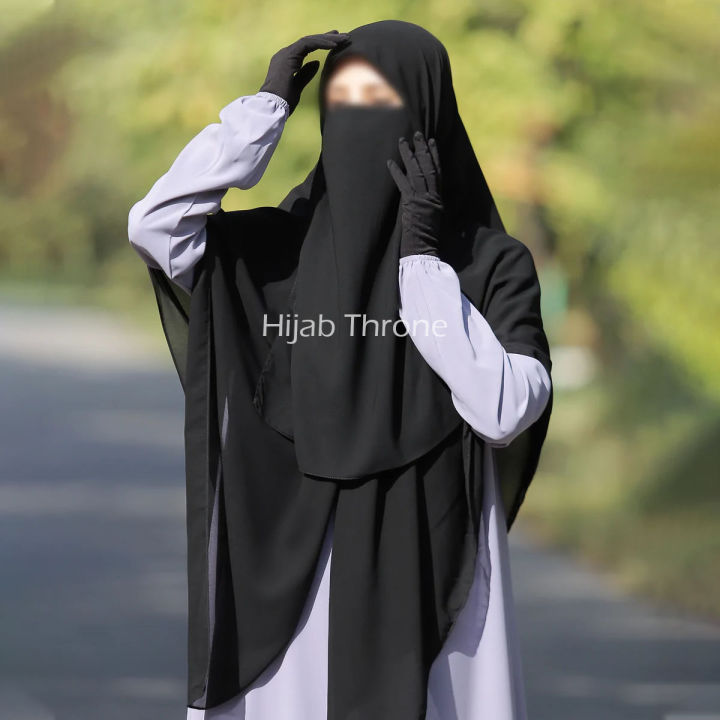 Hijab Throne Premium Luxury Chiffon Georgette Square Scarf with Half Niqab Patti Set - Soft and Breathable