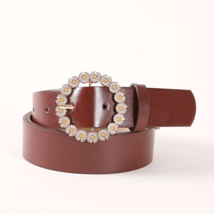 Flower High Quality Luxury Designer Leather Red White Brown Belt For Pants Skirt Coats Jeans Fashion Waist Straps Women