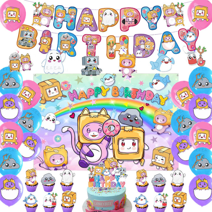 Danboard Theme Lankybox Birthday Party Decoration Balloon Banner Backdrop Cake Supplies Banner Baby Shower