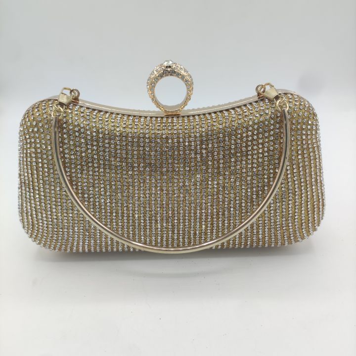 Women’s Elegant Crystal Evening Clutch | Shiny Rhinestone Handbag for Weddings & Parties | Golden & Silver Glam Purse with Chain Strap & Snap Closure