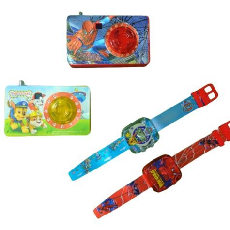 Cartoon Themed Toy Camera And Watch | Kids One Click Camera Toy And Soft Themed Wearable Wrist Watch With Digital Display | Colorful Shiny Carving Watch For Boys & Girls - 1593