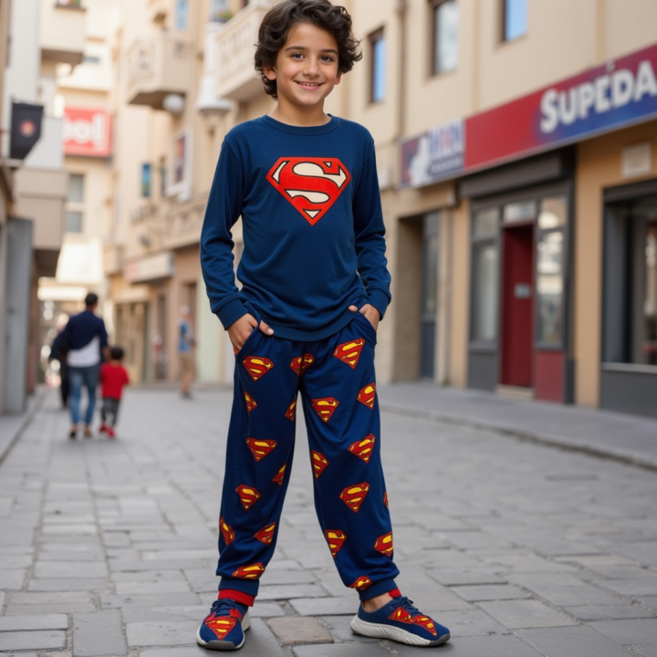 RealBoss- Superman Boys Cotton Pajamas Kid's Cartoon Sleepwear, cotton Fabric - Superhero Tracksuit 2 Piece Set