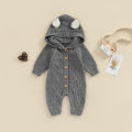 Baby Girls Knit Jumpsuit, Long Sleeve Rabbit Ears Hooded Button Closure Fall Romper for Toddlers. 