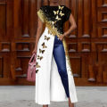 ECHIDNA Club Dress Contrast Color Animal Element High Split Prom Dress. 