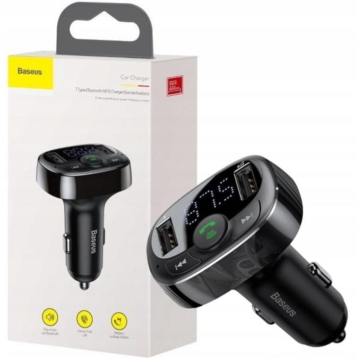 Baseus S-09A T typed Bluetooth MP3 USB Car Charger For Phone 3.4A (Standard edition) With LED Display Car Phone Charger for Oppo Xiaomi - Black