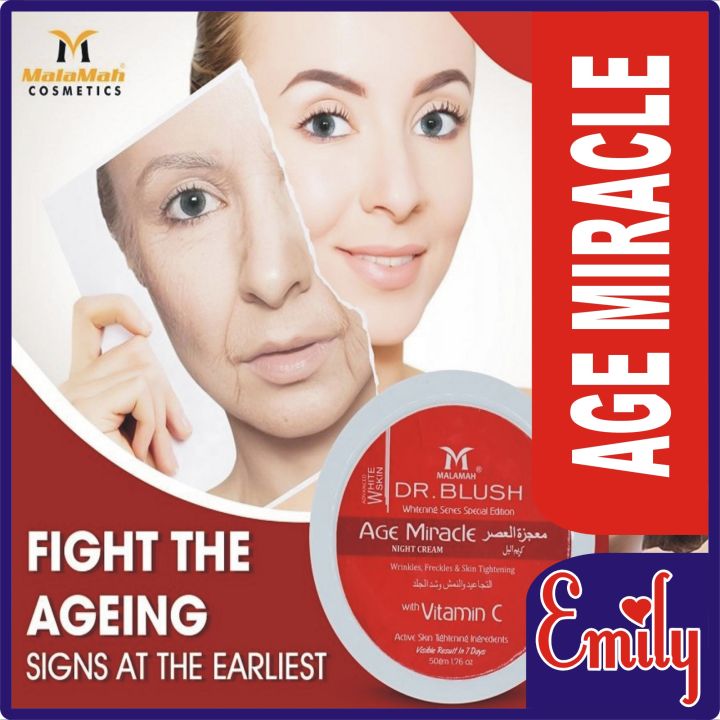 MALAMAH DR BLUSH AGE MIRACLE WHITE PERFECT NIGHT BEAUTY VITAMIN C CREAM FOR ADVANCE FACE FRESHNESS, FRECKLES, ANTI WRINKLES, ANTI AGING, DARK CIRCLES, DEEP SKIN TREATMENT AND ULTRA HD GLOW, ACTIVE SKIN TIGHTNINGS INGREDIENTS INTENSIVE EFFECTS 50G
