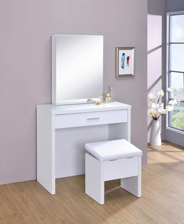 2-Piece Vanity Set with Hidden Mirror Storage, Lift-Top Stool, Dressing Table with Mirror, Tufted Stool, Drawer, Wooden Dressing, Vintage Touch – A Stylish Fusion of Functionality and Charm