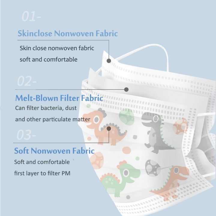 Kids%2050Pcs/Pack%20Disposable%20Face%20Mask%20Children%203-Ply%20Anti%20Dust%20Dinosaur%20Mouth%20Mask%20-%20Image%204