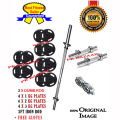 5 in 1 Set of 25kg 30kg 45kg Rubber Coated Plates 3ft Solid Rod Dumbbells Weight Plates 2 Dumbel Rod Free Gloves. 