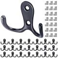 Coat Hooks Black with Screws Metal Double Hook Wall Hooks for Kitchen. 